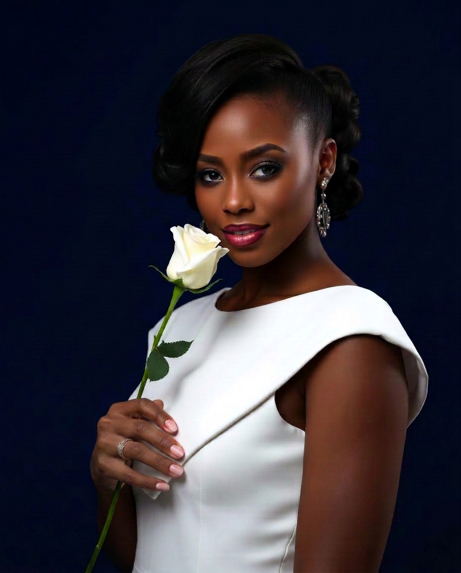 A soror in white holding a single white rose