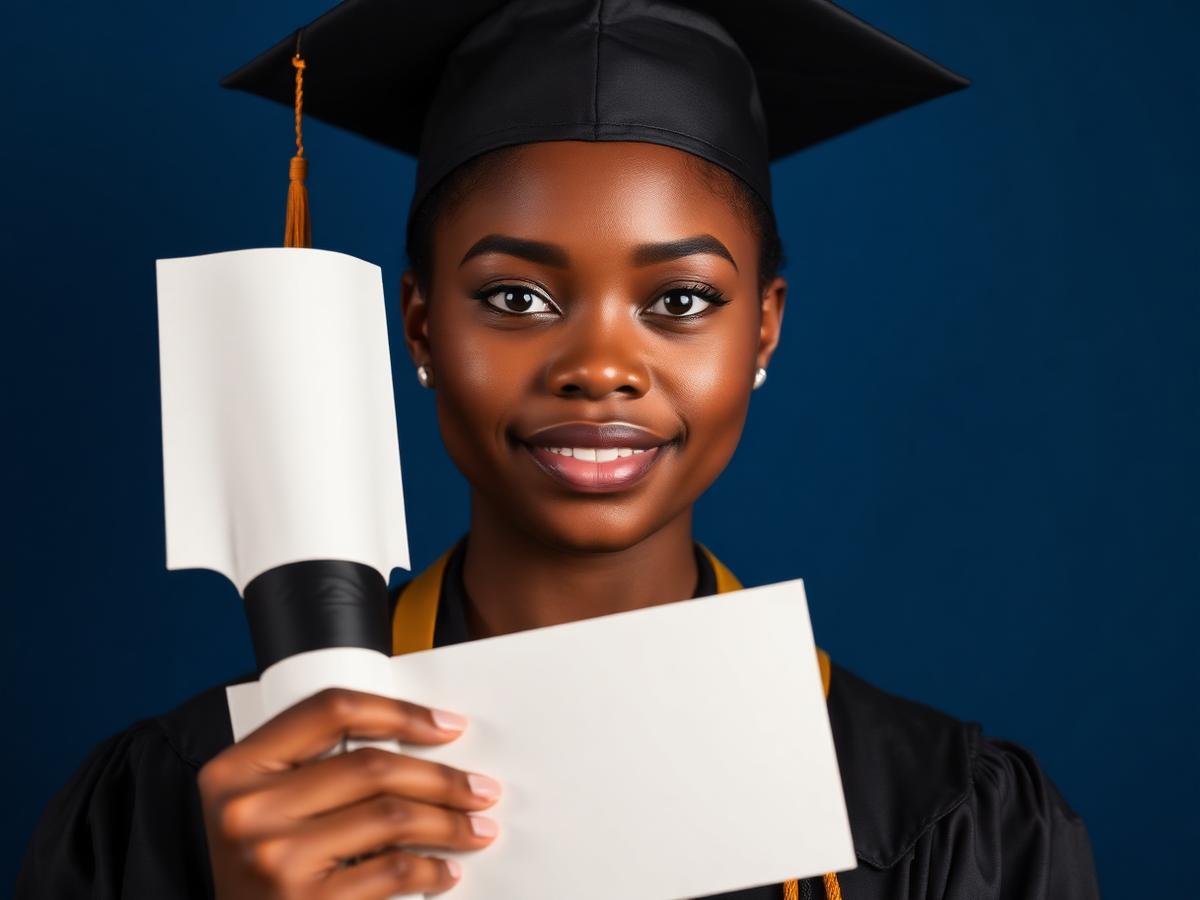 A graduate holding her diploma